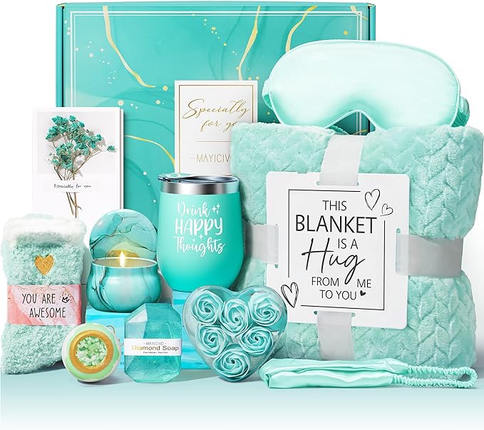 Birthday Gifts for Women Self Care Gifts Get Well Soon Gifts, Rose Relaxing Spa Gifts Basket Care Package W/ Luxury Flannel Blanket, Unique Mothers Day Gifts for Mom Her Friend Sister Wife Grandma